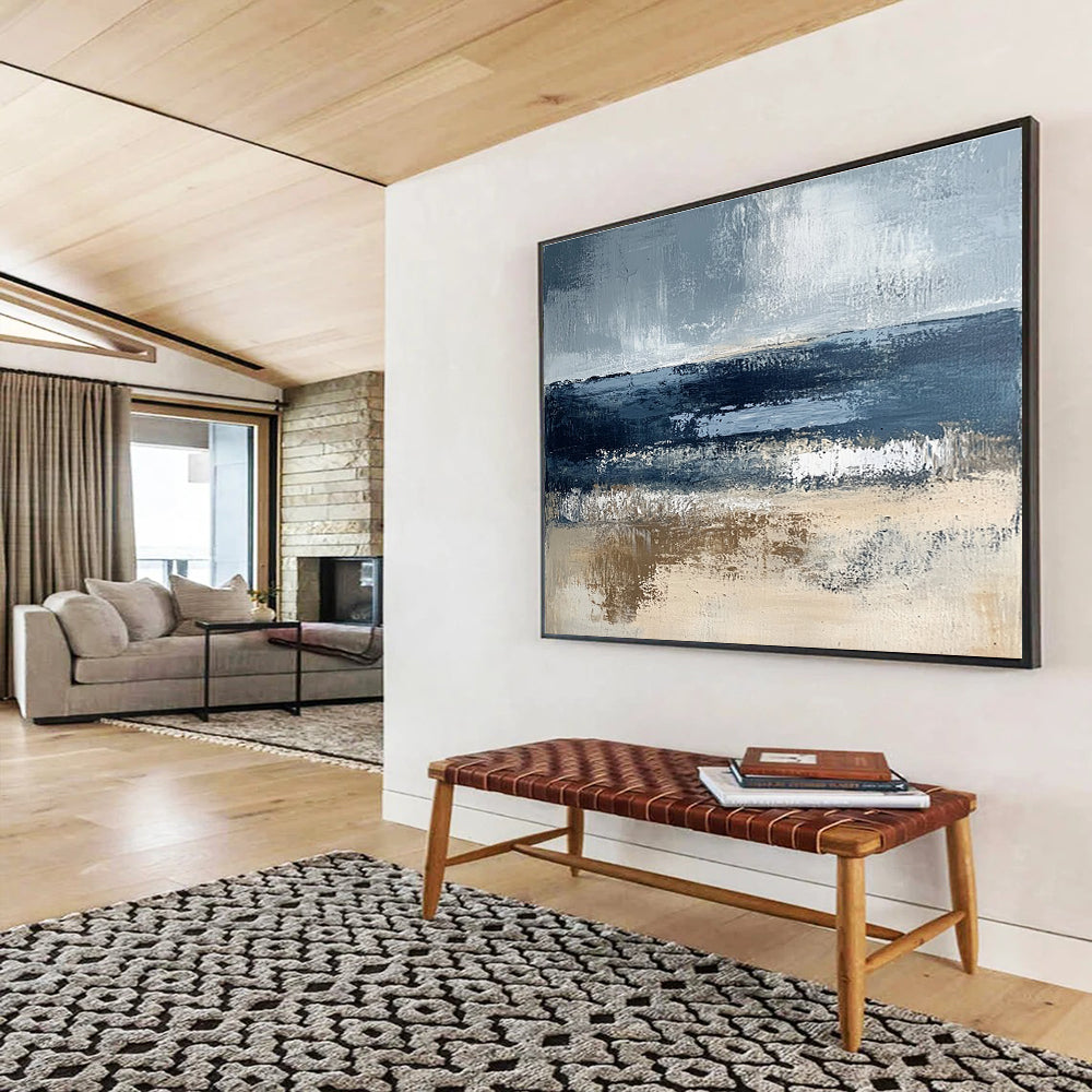 Gray and Blue Coastal Abstract Painting with Textured Layers DYP362