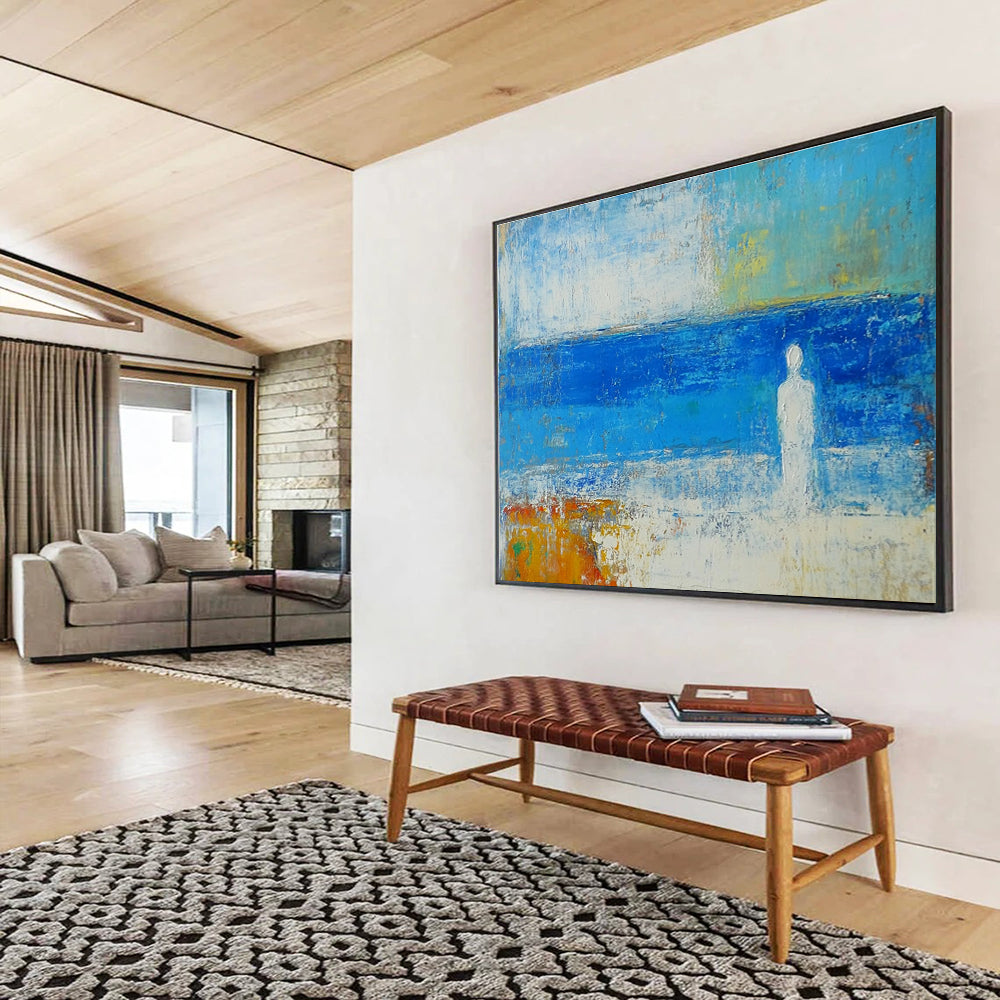 Figure by the Sea Abstract Painting with Soft Color Palette DYP195