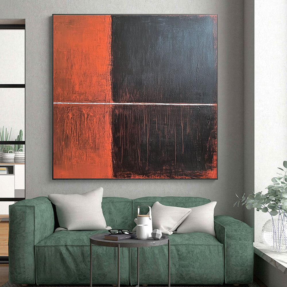 Red Black and White Abstract Painting with Bold Color Blocks GER035