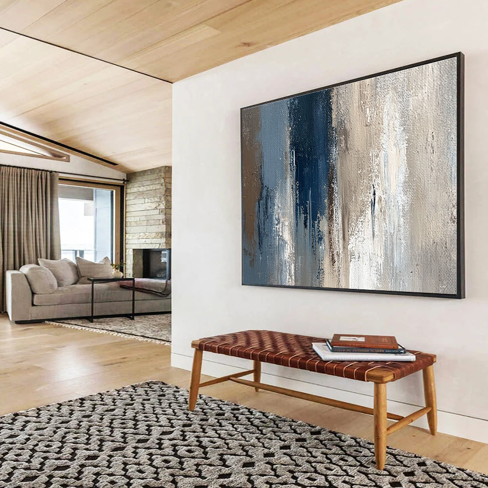 Blue and Beige Abstract Painting with Textured Layers DYP274