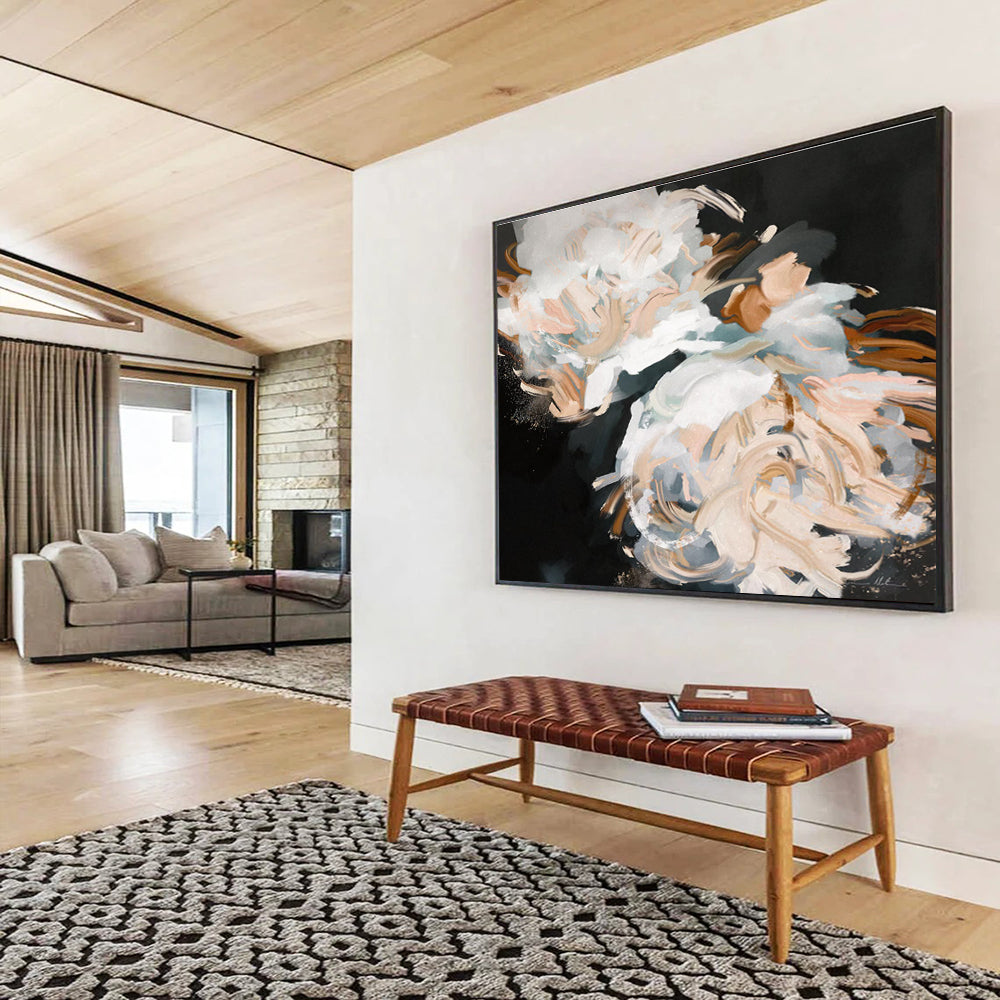 White Flower Abstract Painting with Elegant, Monochromatic Grace THY407