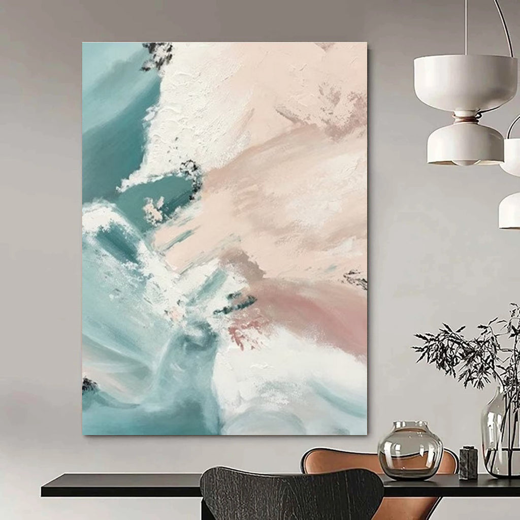 Blue and Pink Abstract Painting with Flowing Brushstrokes ADGE277
