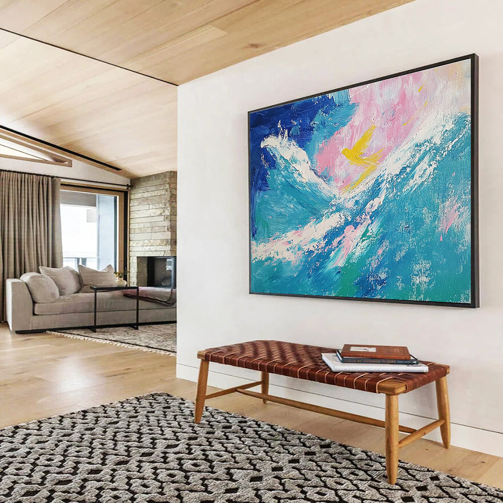 Sea and Bird Abstract Painting with Blue and Yellow Tones DYP522