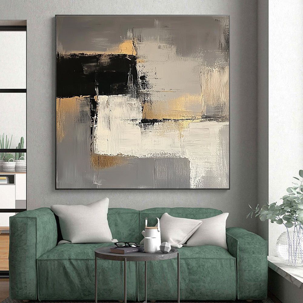 Gray Gold and Black Abstract Painting with Subtle Textures GER688