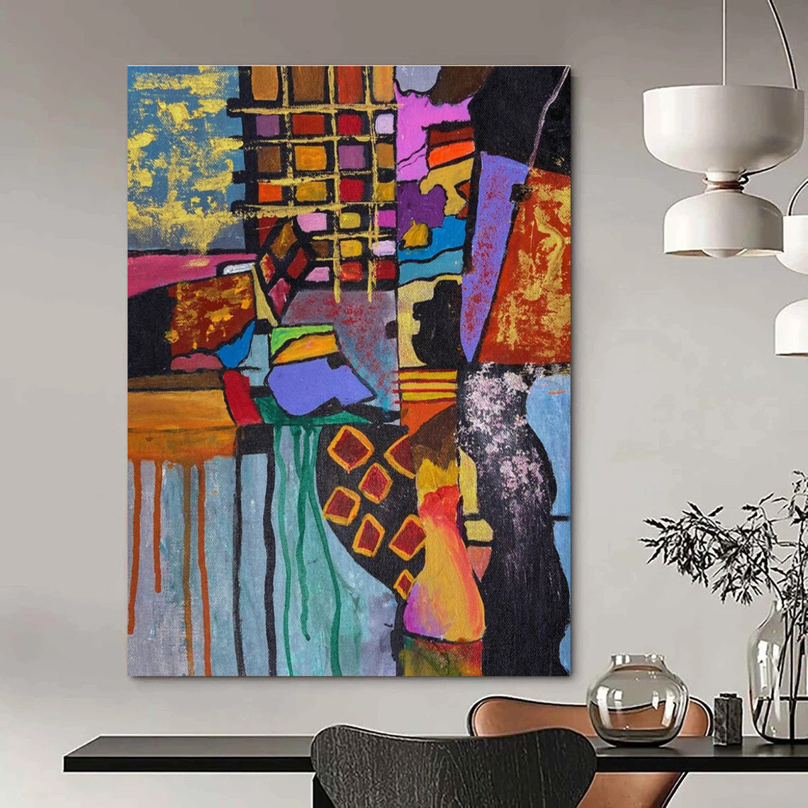 Colorful Cubist - Inspired Abstract Painting with Eclectic Shapes ADGE459