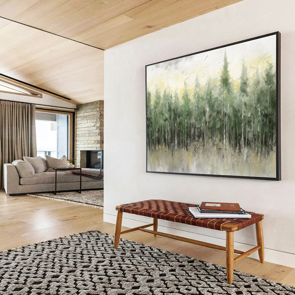 Green Grey Forest Mist Abstract Painting THY064