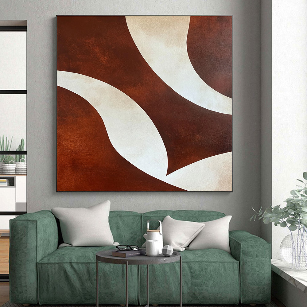 Brown and White Curved Shapes Abstract Painting with Smooth Lines GER030