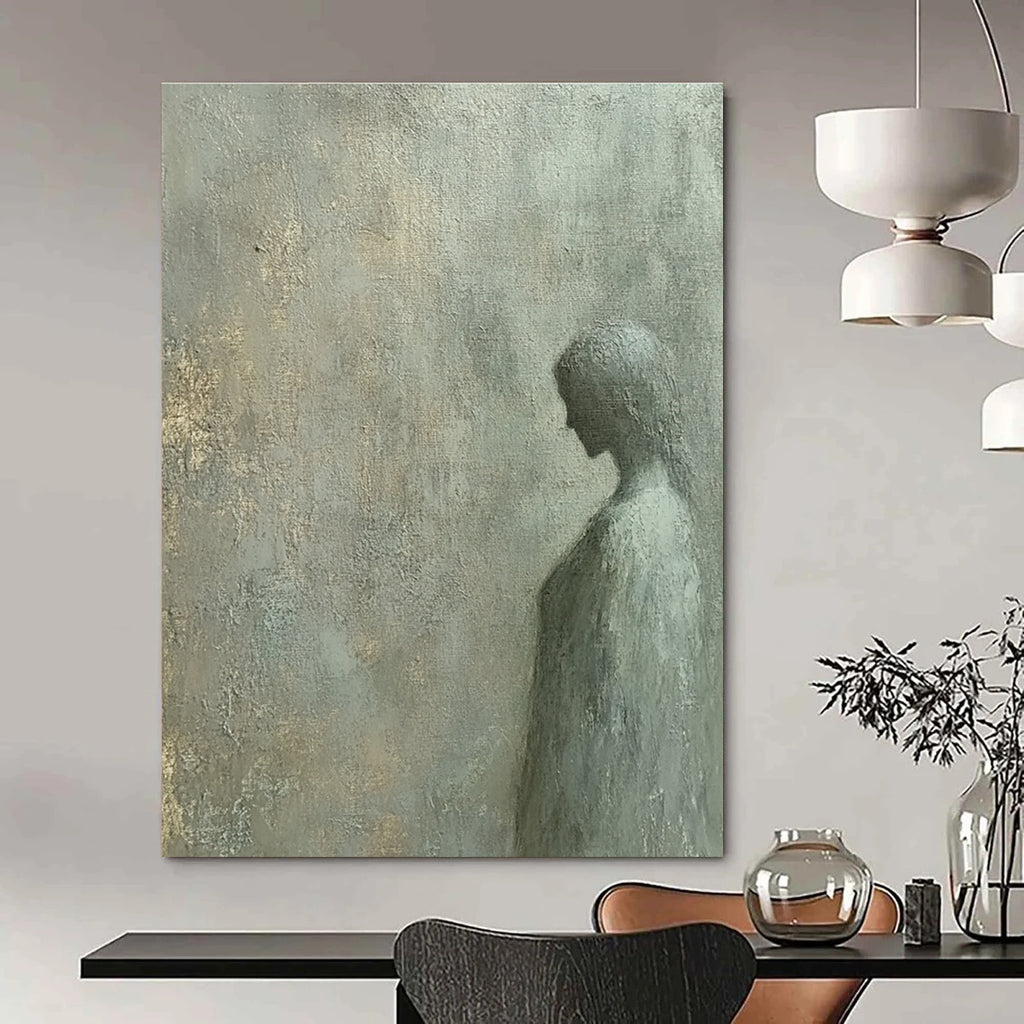 A large abstract painting featuring a flat gray wall texture with subtle noise and color variations in the style of oil painting by Leonardo da Vinci.STSC997