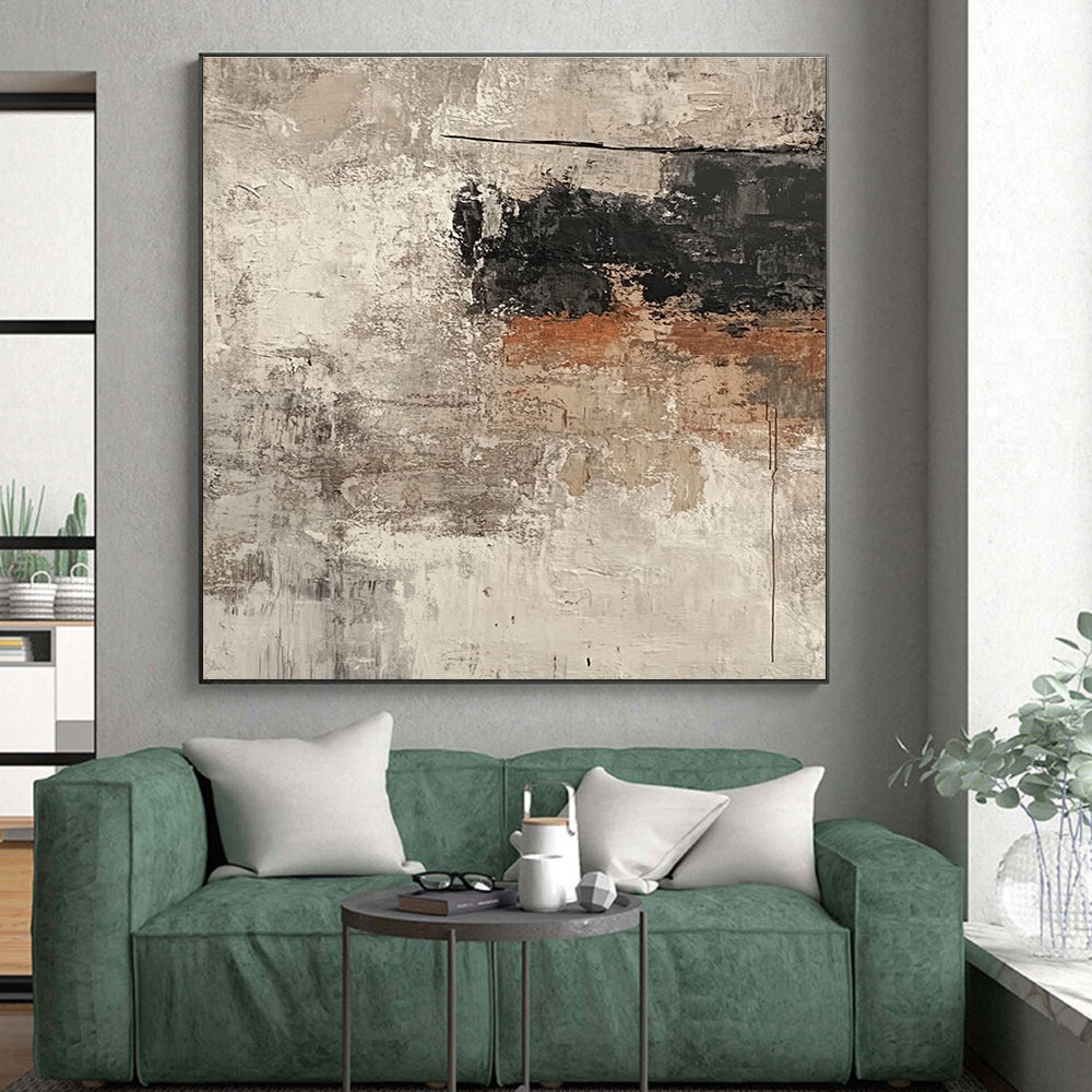 Gray Textured Abstract Painting with Layered Depths GER155