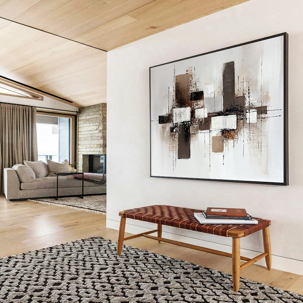 Neutral Tones Abstract Painting with Brown and White Shades DYP372