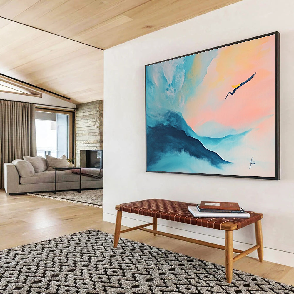 Colorful Abstract Painting of Mountains and a Bird in Flight DYP145