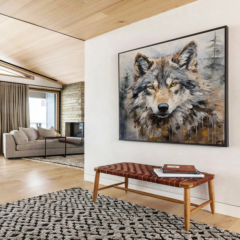 Grey Brown Wolf Portrait Abstract Painting THY077