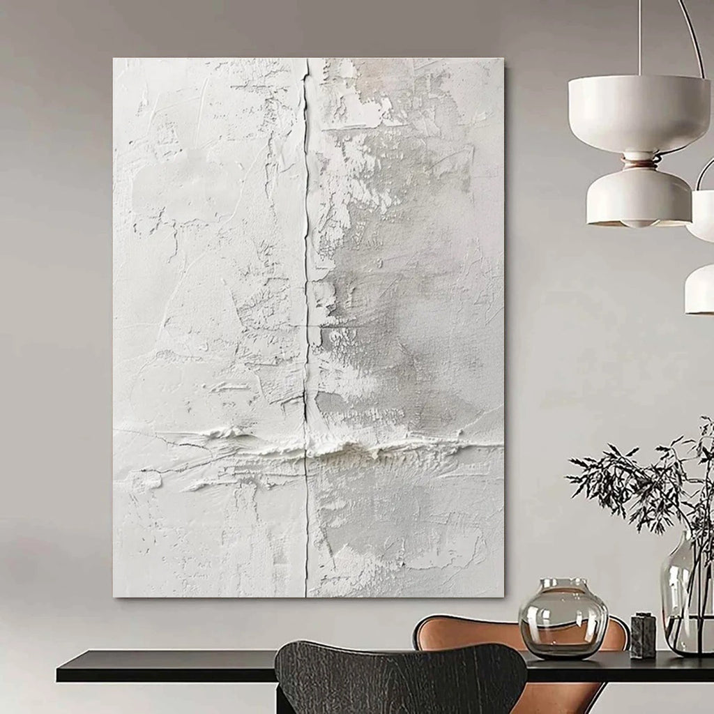 White and Gray Textured Abstract Painting with Crack - like Details ADGE066