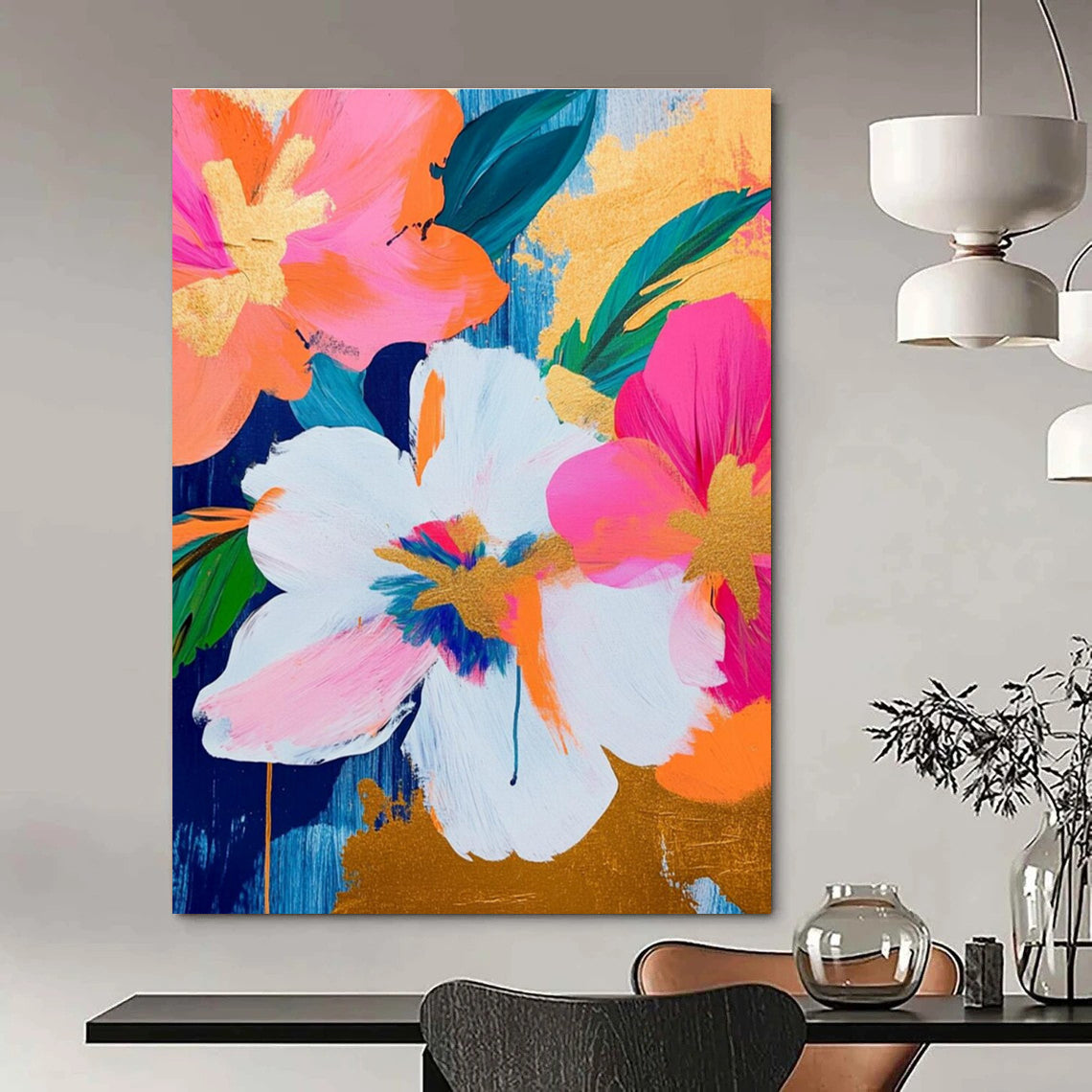 Pink Orange and Gold Flower Abstract Painting ADGE284