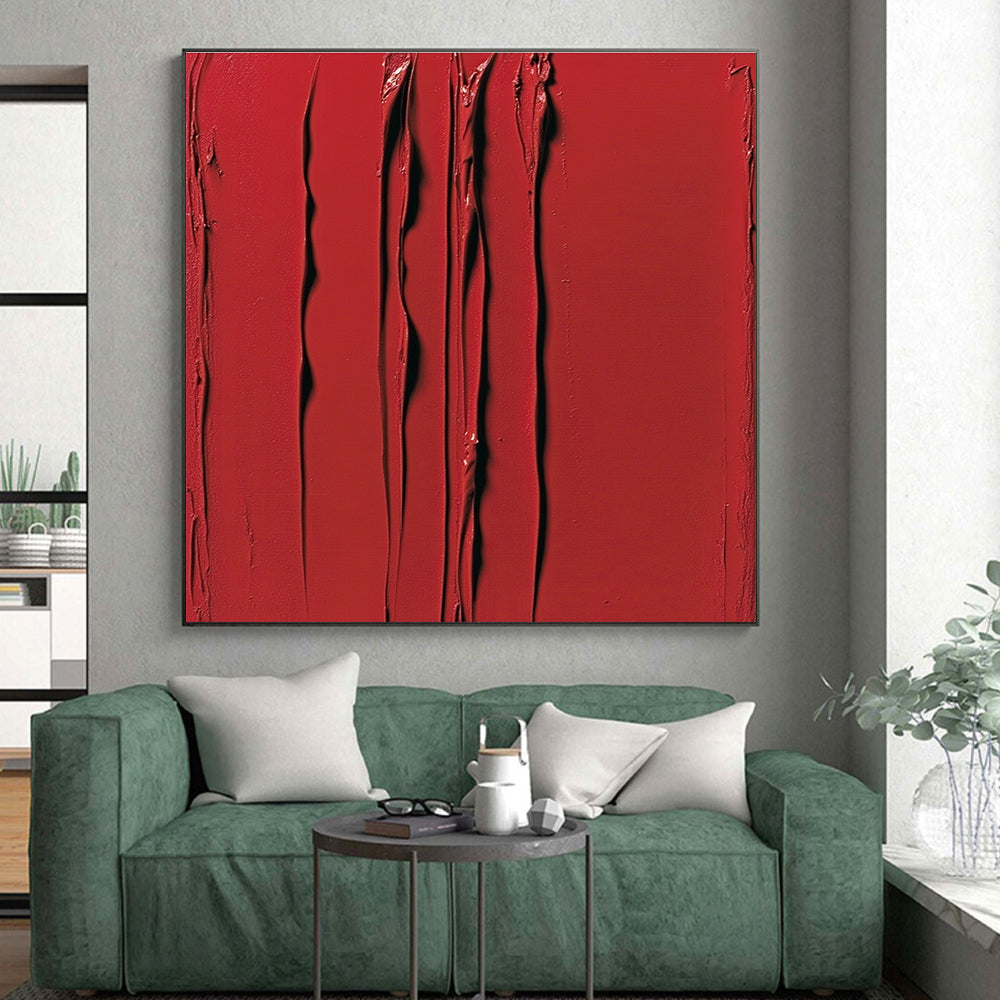 Red Thick - textured Abstract Painting with Bold Impasto GER101