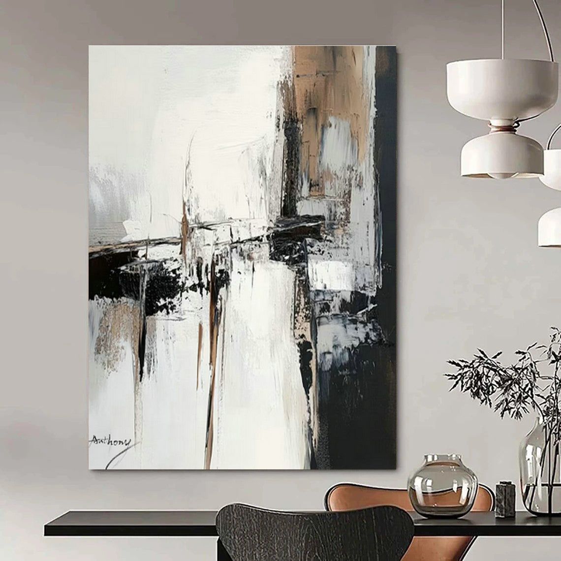 Custom - Designed Hand - Painted Abstract Canvases for Bedroom Canopy Beds and Office Standing Desks DLZ0794