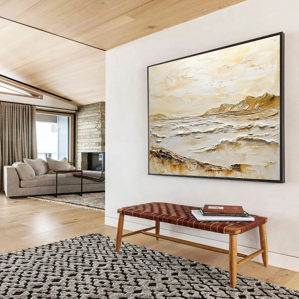 Textured Coastal Landscape Abstract Painting with Beige and White Impasto DYP618