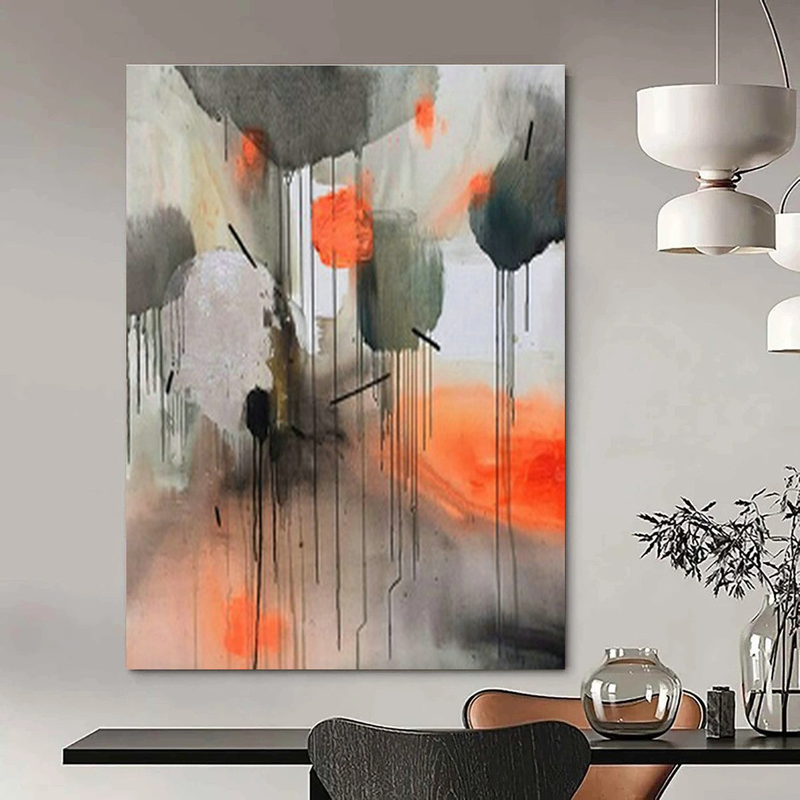 Extra-large Custom Hand-Painted Abstract Art for Dining Room Server Hutch Back Wall and Entryway Key Organizer Wall DLZ1902