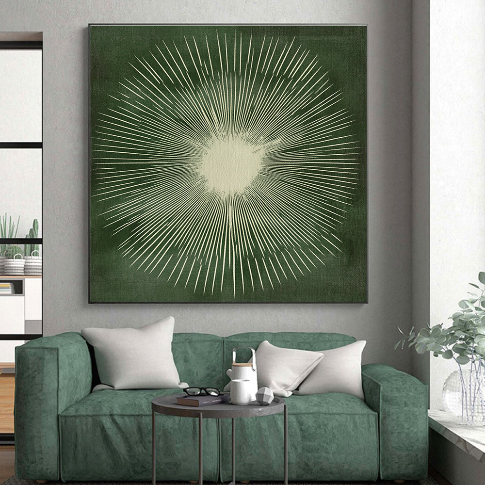 Sunburst - Inspired Green and White Abstract Art GER267