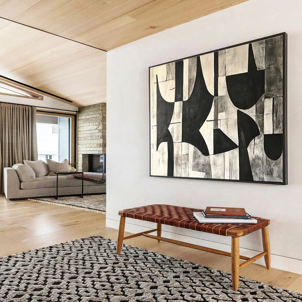 Black and White Abstract Shapes Painting DYP108
