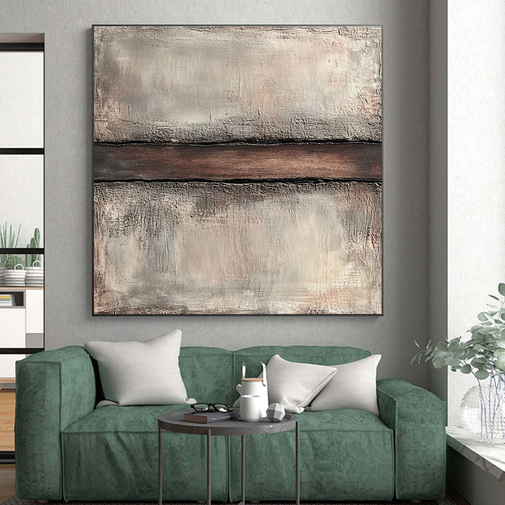 Gray and Brown Textured Abstract Painting with a Central Divide GER038