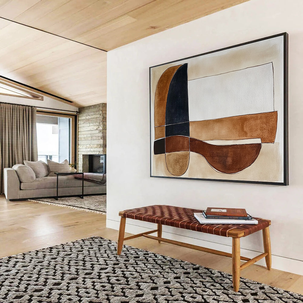 Minimalist Geometric Abstract Painting with Earthy Brown Tones DYP552