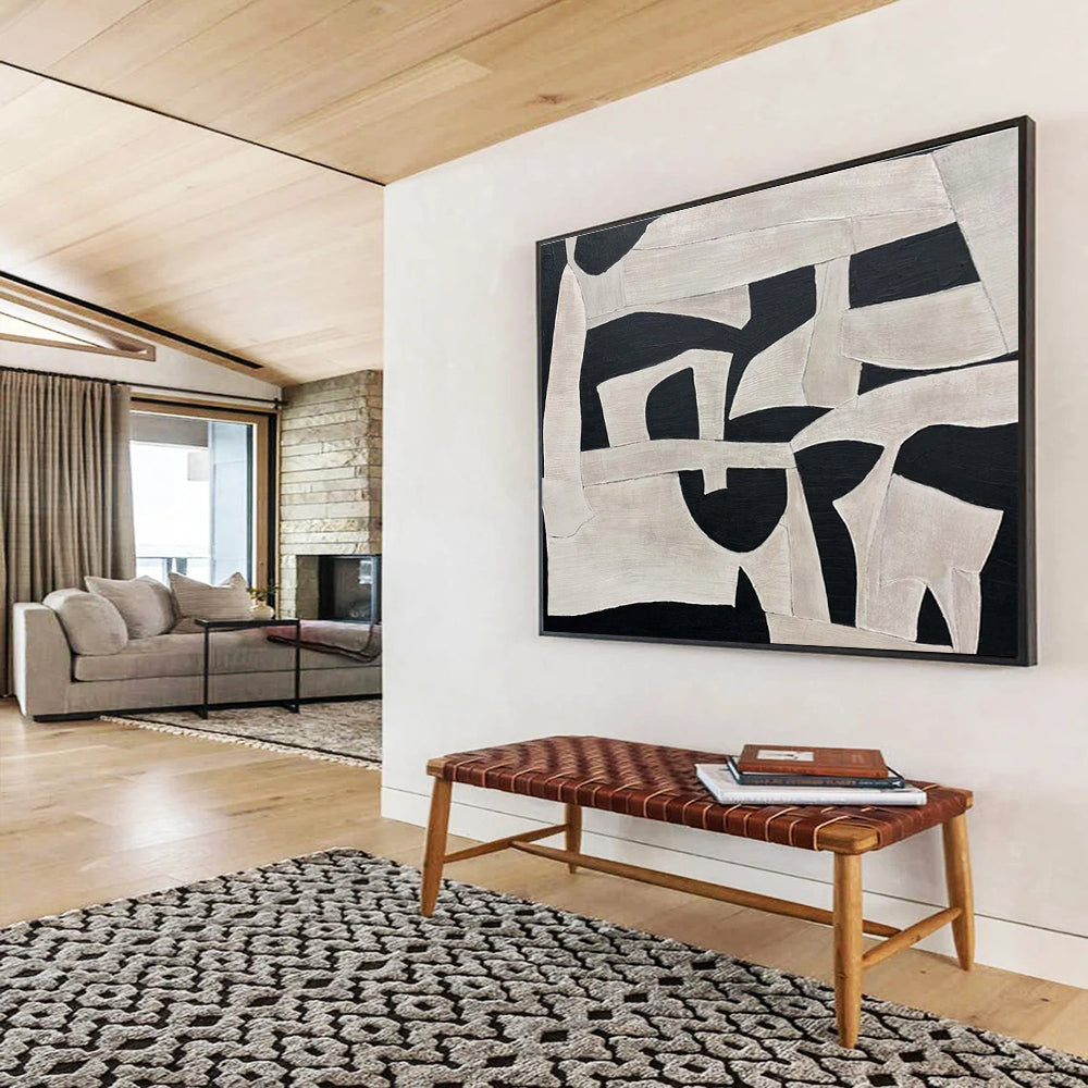 Black and White Geometric Shapes Abstract Painting THY092