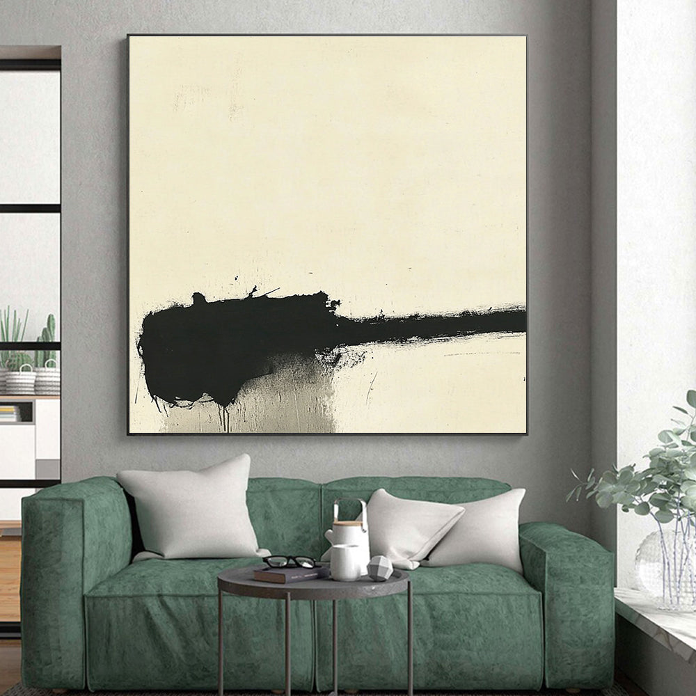 Minimal Black and White Abstract Painting with Raw Textures GER148