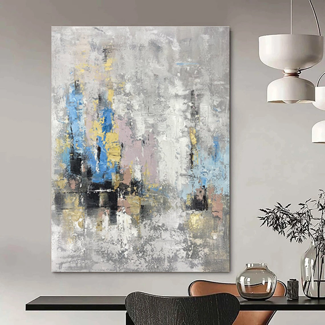 Gray Colorful Abstract City Painting ADGE248