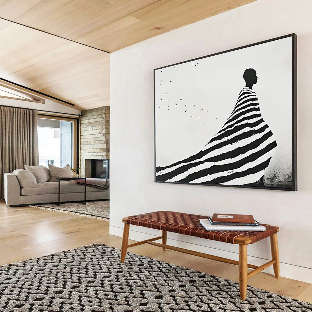 Striped Cloak Figure - Minimalist Silhouette Abstract Painting DYP019