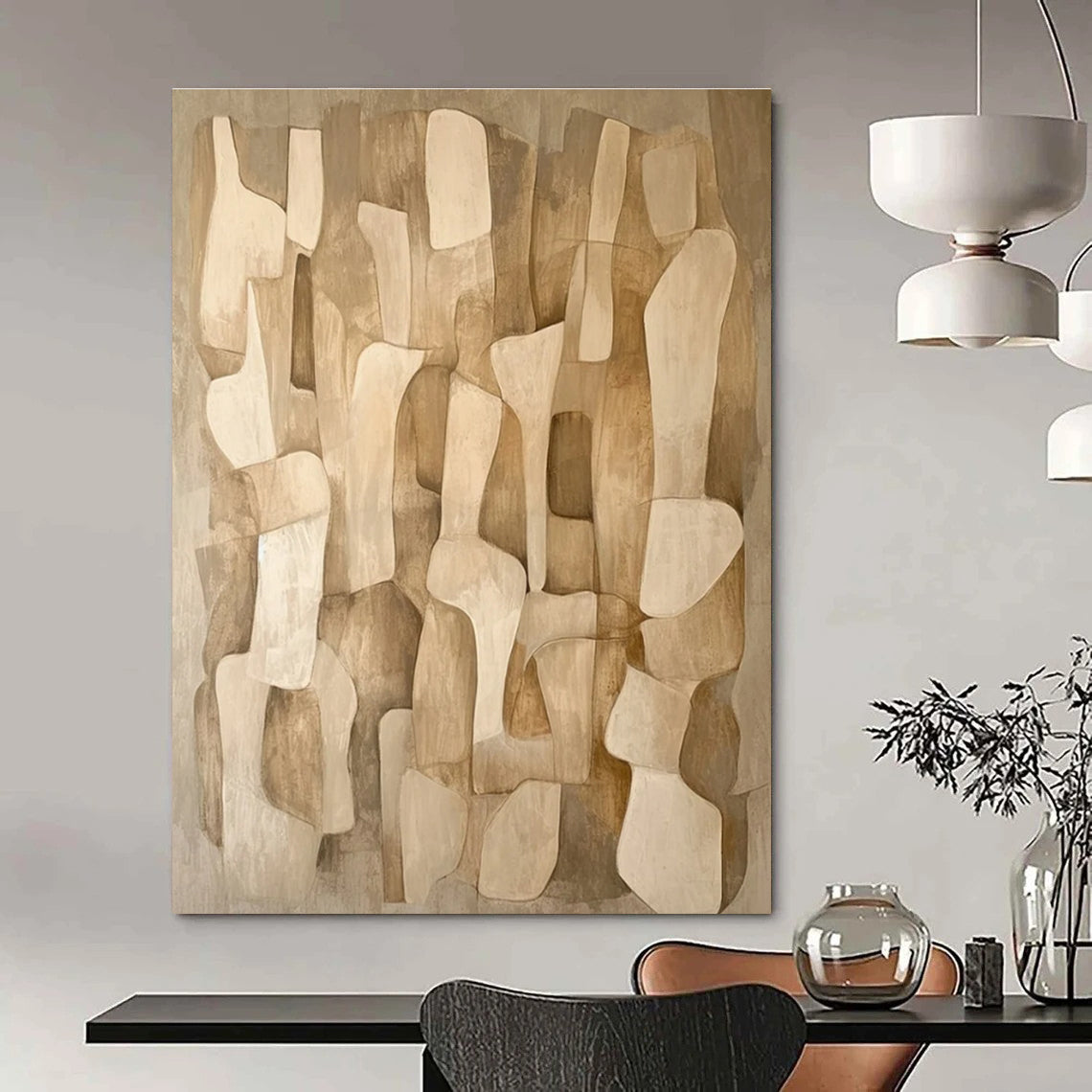 Beige Brown Abstract Geometric Painting ADGE021