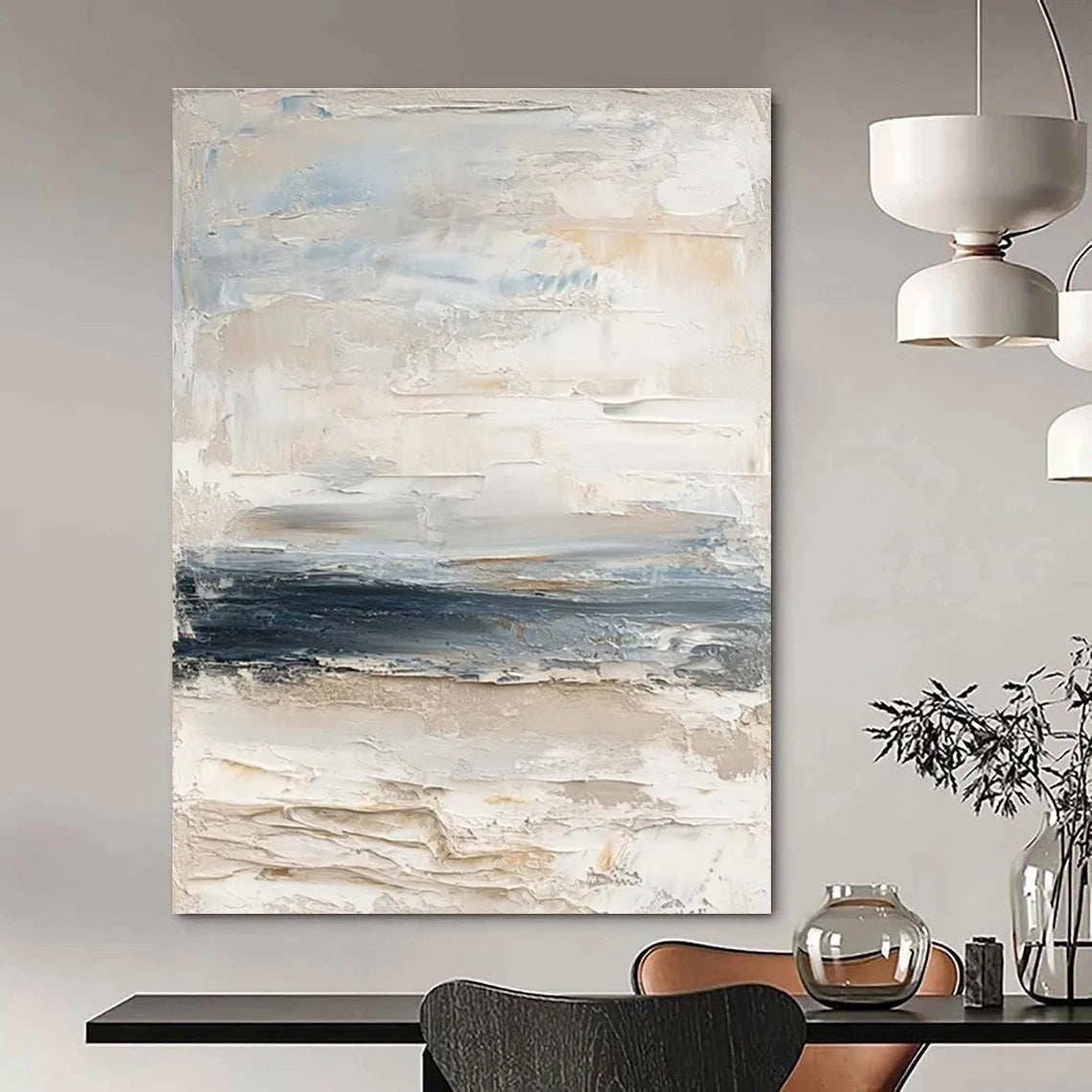 Light - toned Textured Abstract Painting with Beige and Blue ADGE298