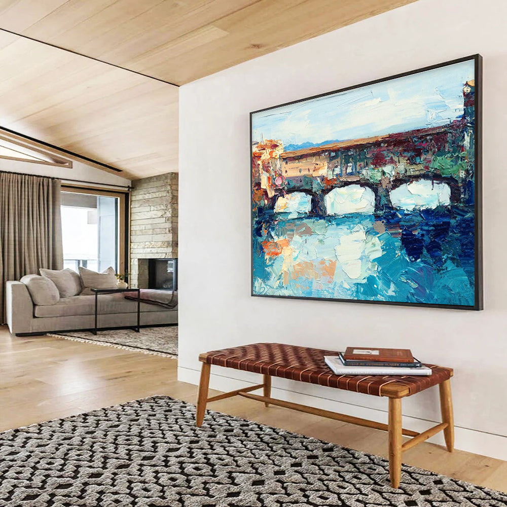 Arched Bridge Over River Impasto Painting THY455