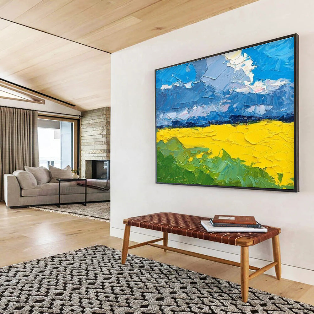 Yellow Green Blue Sky Landscape Abstract Painting THY480