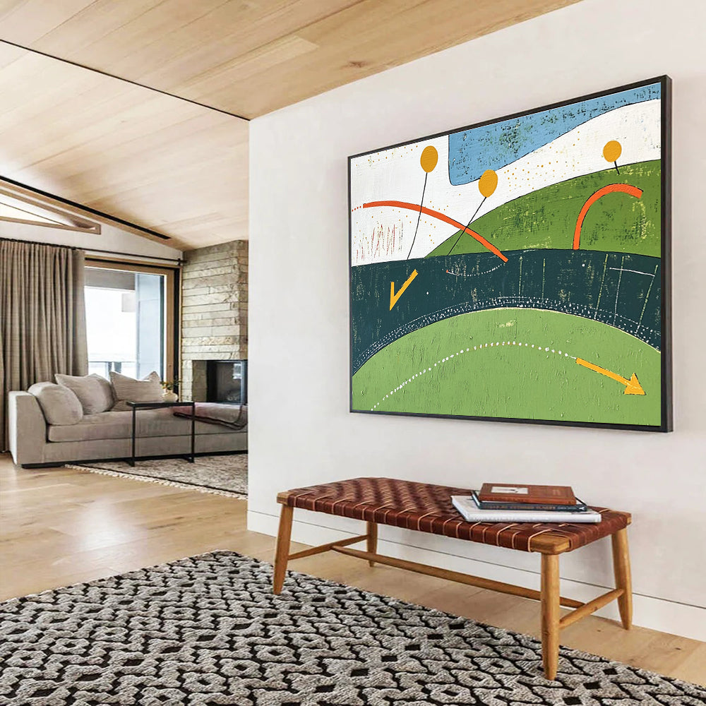Colorful Geometric Landscape Abstract Painting with Playful Shapes DYP317