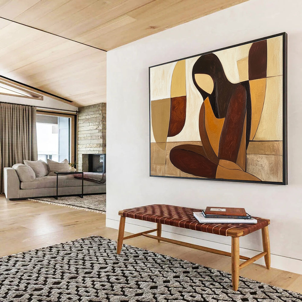 Geometric Figure Abstract Painting with Earthy Tones DYP496