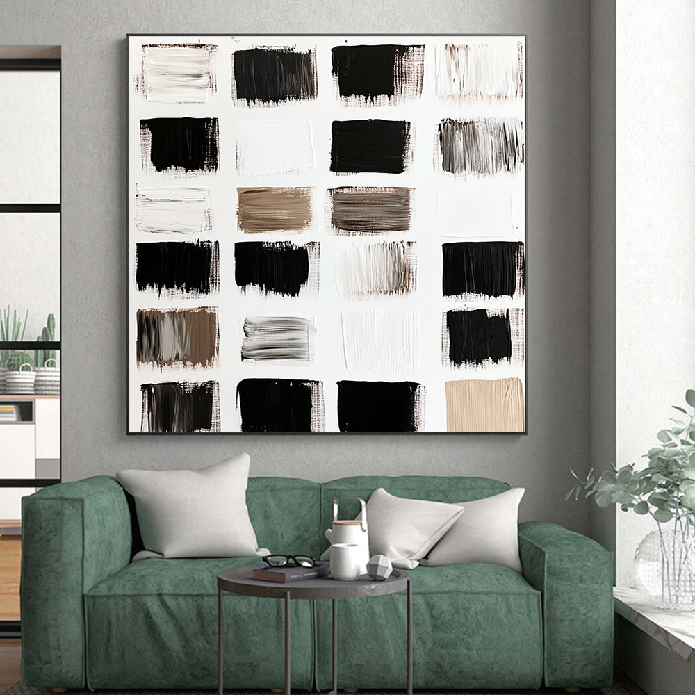 Monochrome Palette Abstract Painting with Black and White Swatches GER111