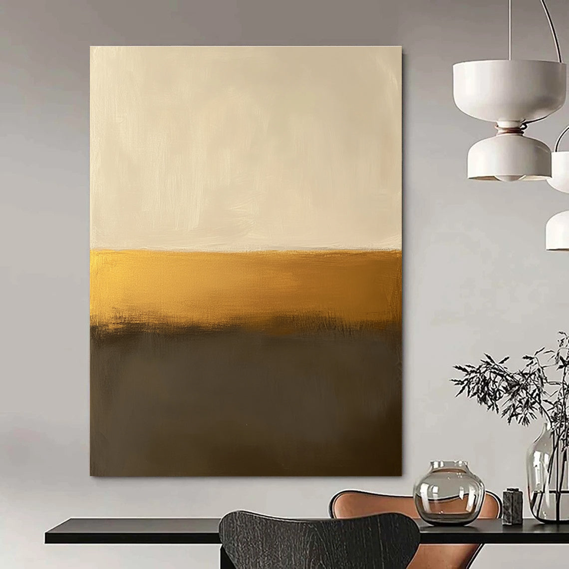Large abstract painting in beige and gold, inspired by Mark Rothko's minimalist style, perfect for modern decor.STSC112