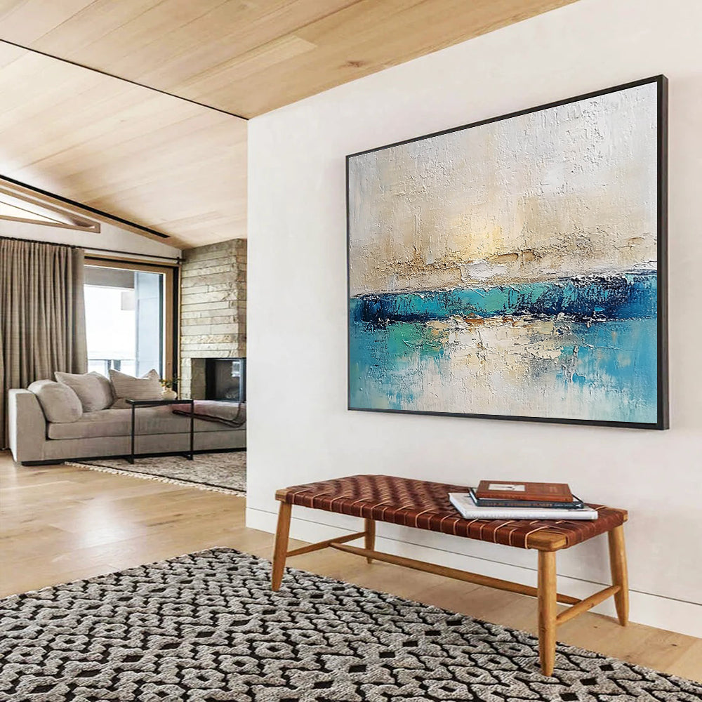 Textured Sea and Sky Abstract Painting with Blue and Beige DYP491