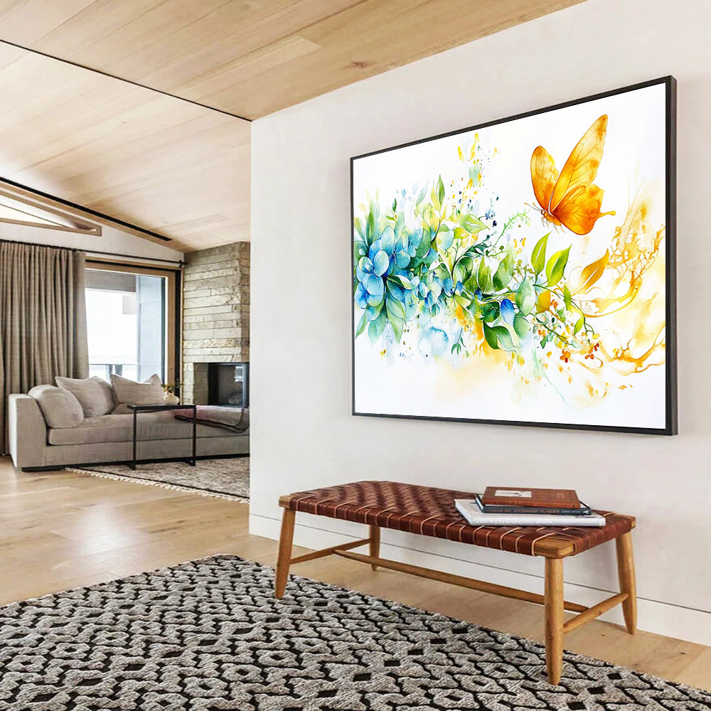 Butterfly and Flowers Watercolor Abstract Painting DYP158