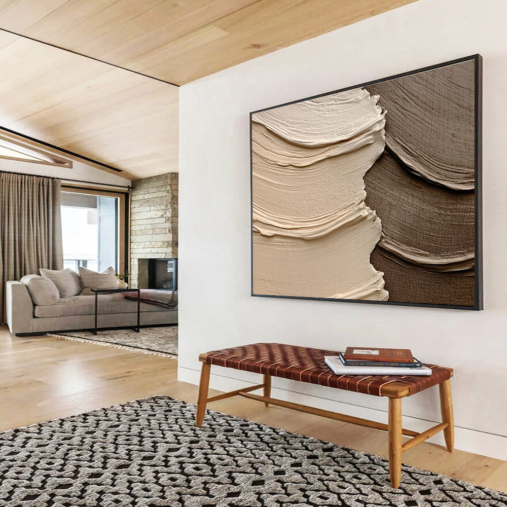 Beige Brown Textured - Rippled Shapes Abstract Painting DYP041