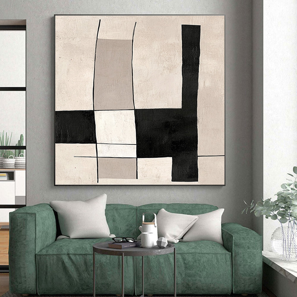 Black and White Abstract Painting with Geometric Forms GER609