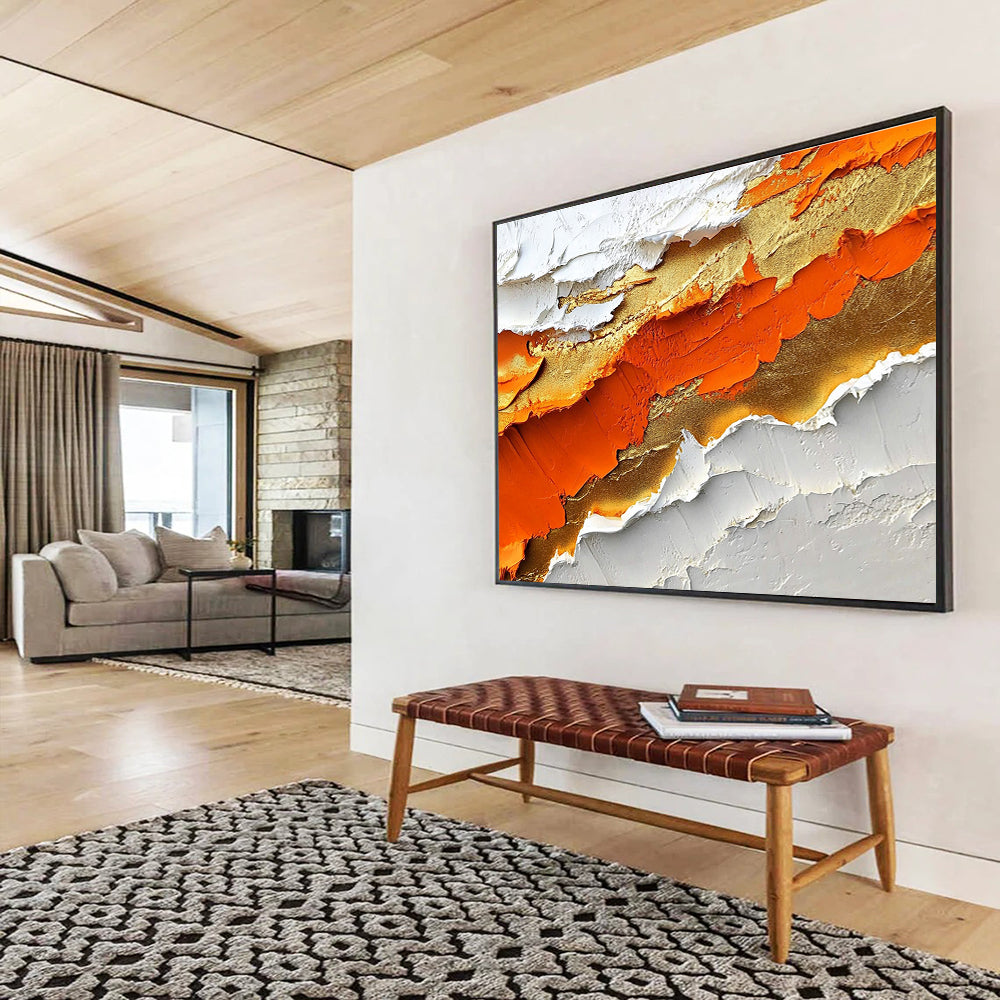 Textured Orange Gold Abstract Painting with Thick Layers DYP483