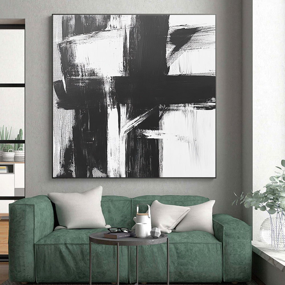 Bold Black White Abstract Painting GER345