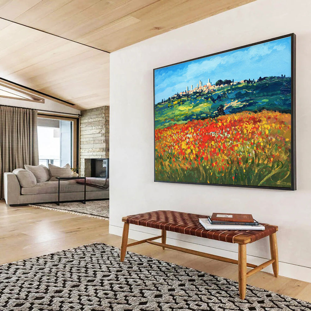 Colorful Tuscan Hilltop Town Abstract Painting THY468