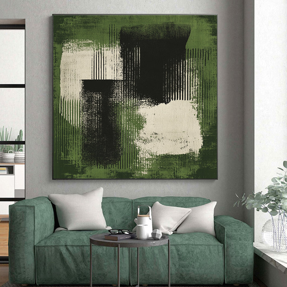 Green and Black Abstract Painting with Textured Brushstrokes GER264