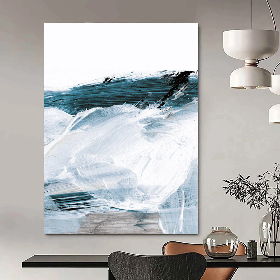 Coastal Abstract with Blue and White Brushstrokes Painting ADGE219