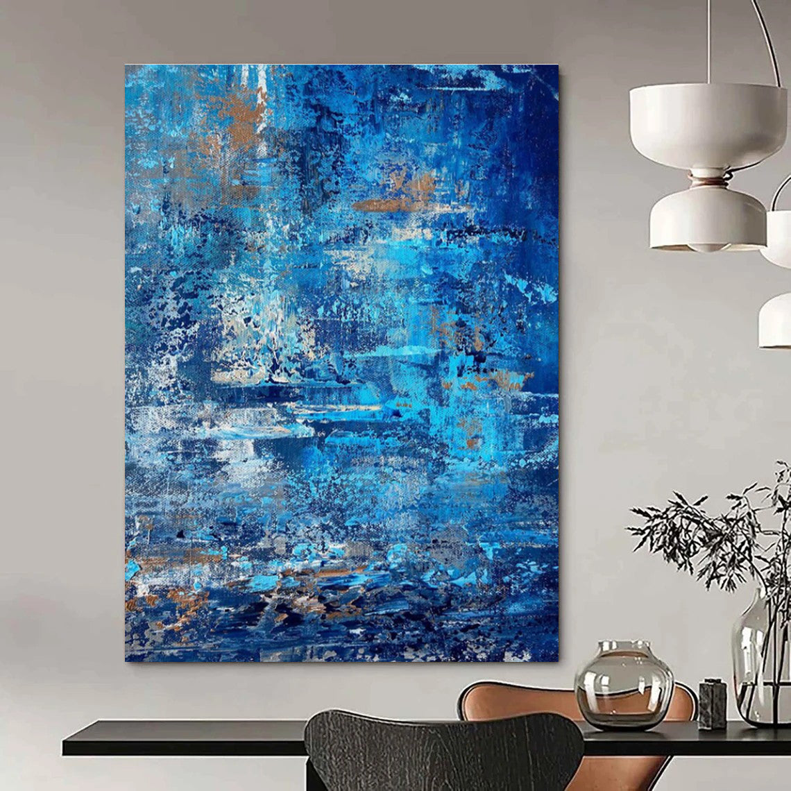 Blue - Gold Textured Abstract Painting with Layered Brushstrokes ADGE457