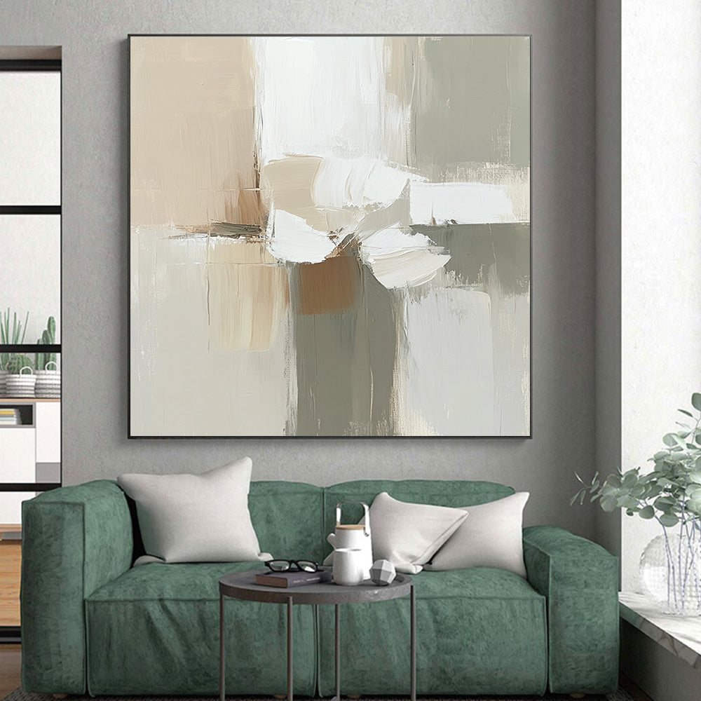 Neutral Tones Abstract Painting with Floral - like Shapes GER636