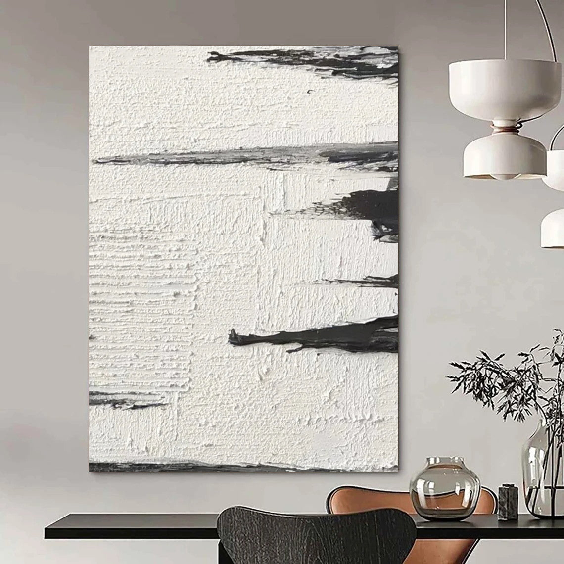 Black and White Subtle Textured Abstract Painting ADGE384